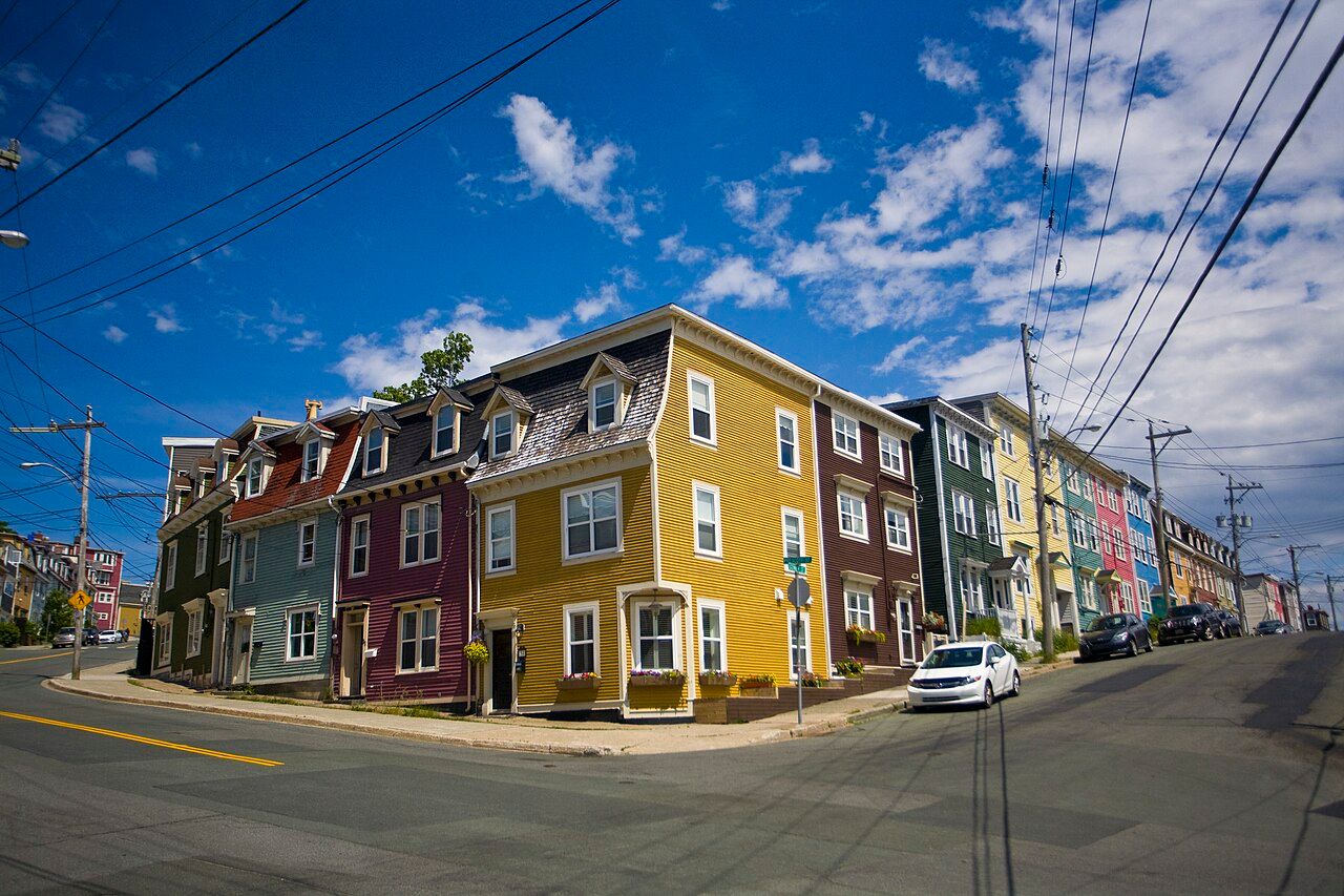 Brightly painted Jellybean Row houses in St. John's, Newfoundland
